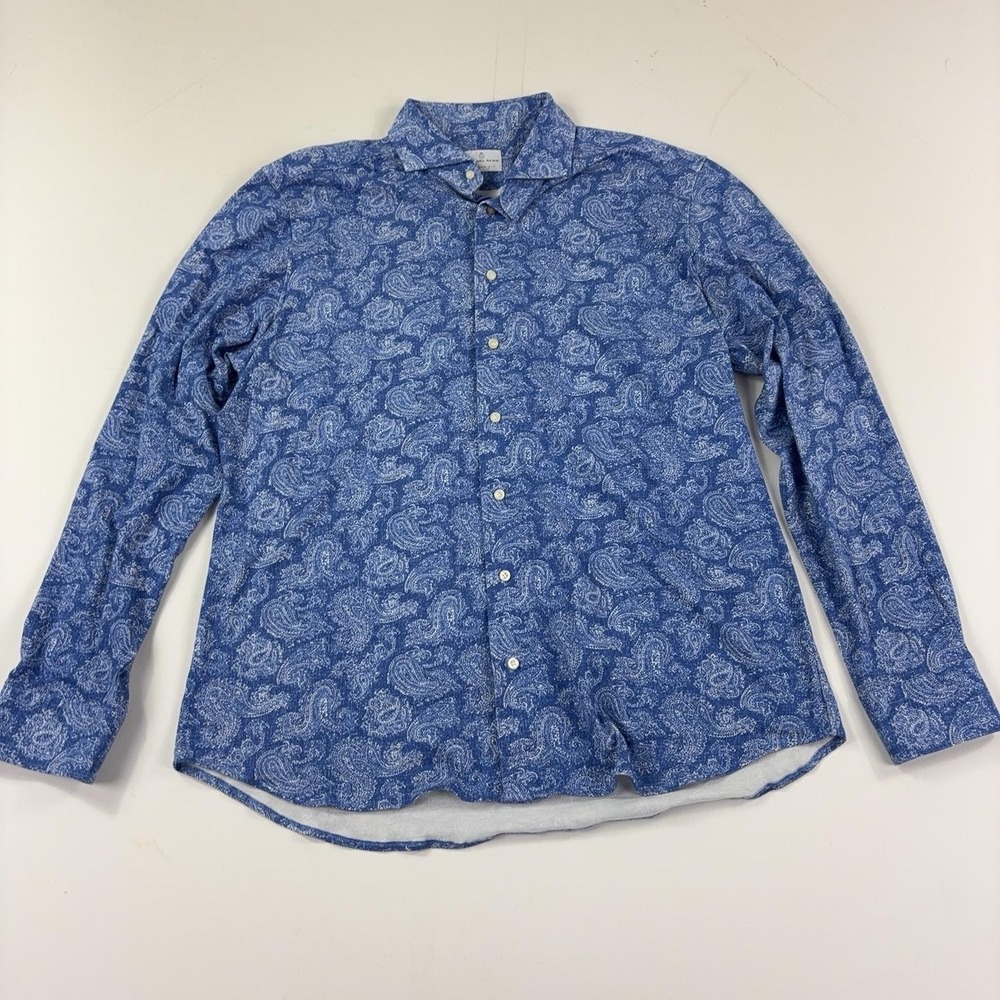 Emanuel Berg Shirt Mens L/XL Blue Paisley Long Sleeve Button Up Spread Collar